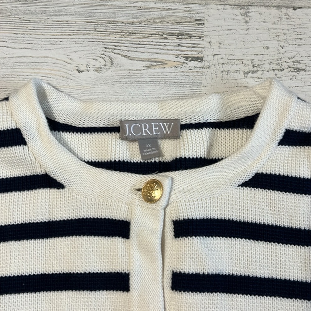 J Crew Striped Cotton Lady Jacket Cardigan Size 2X - Picture 9 of 13